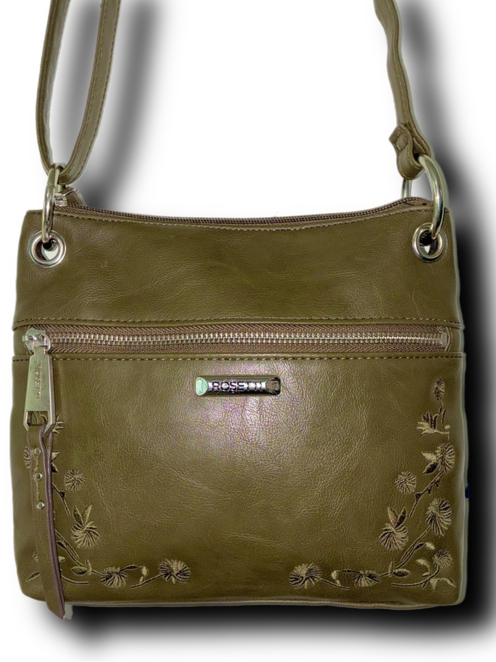 Rossetti Olive Green Cottagecore Floral Embroidered Faux Leather Mini Crossbody